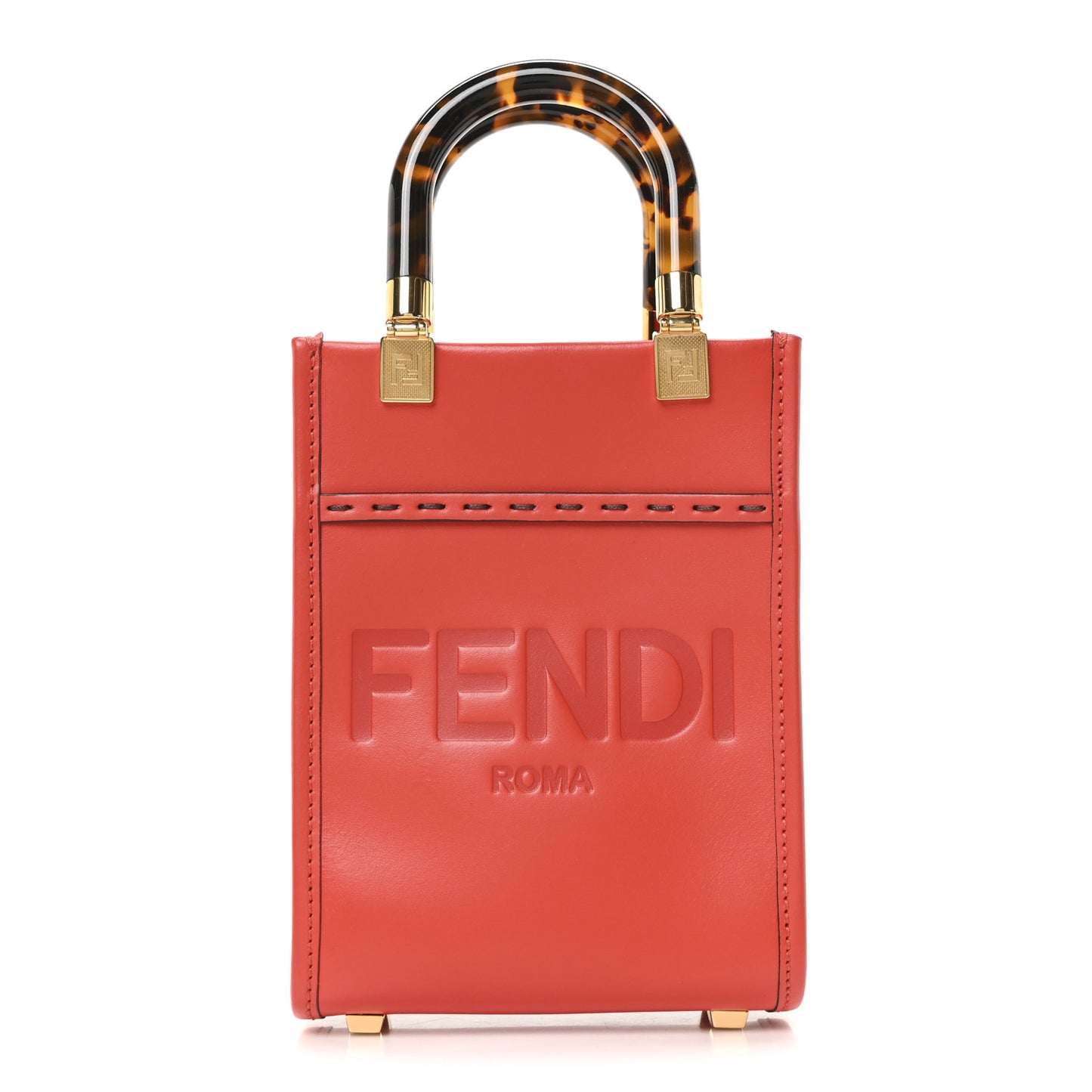 Vitello King Plexiglass Logo Embossed Mini Fendi Sunshine Shopper Tote Papavero