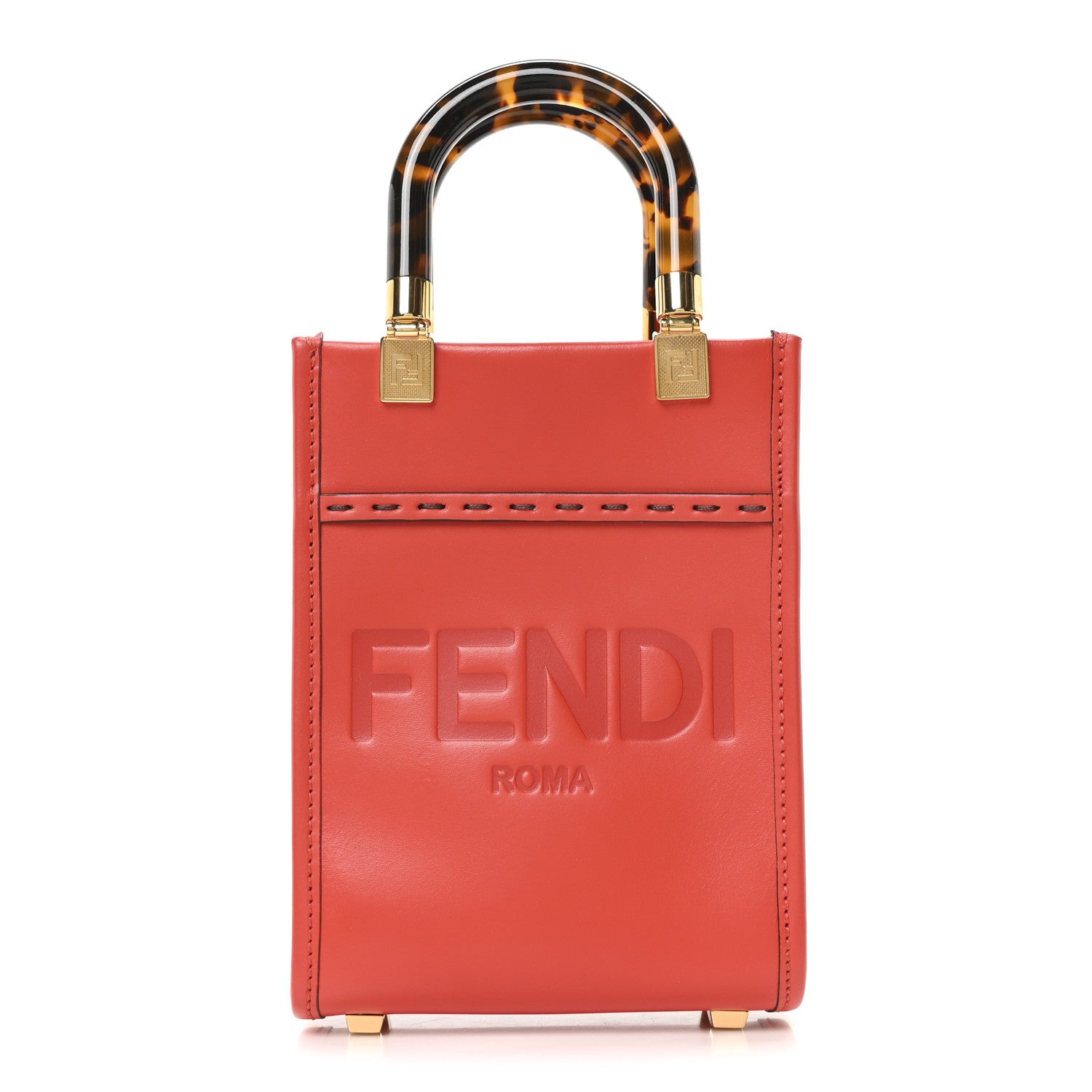 Fendi Vitello King Plexiglass Logo Embossed Mini Fendi Sunshine Shopper Tote Papavero 1 of 10