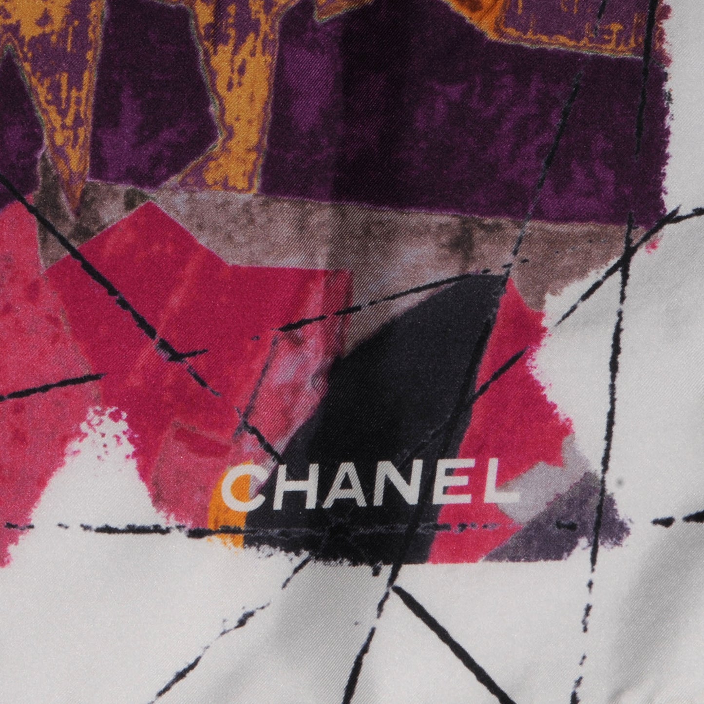 Silk Abstract CC Logo Scarf White Multicolor