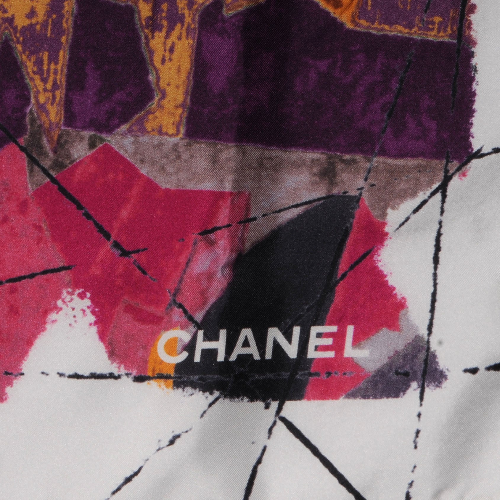 Chanel Silk Abstract CC Logo Scarf White Multicolor 3 of 5