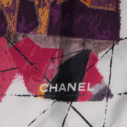 Chanel Silk Abstract CC Logo Scarf White Multicolor 3 of 5