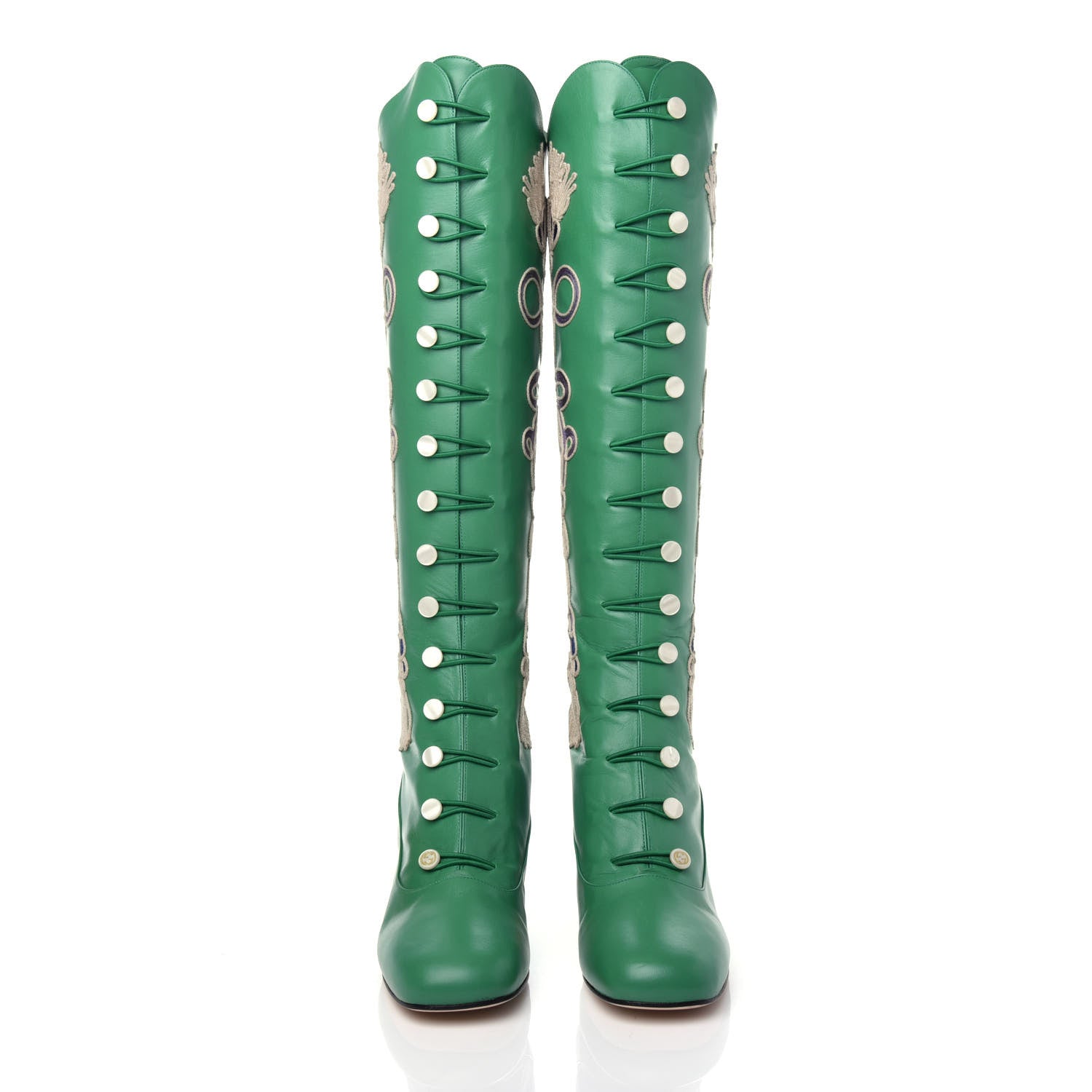 Gucci Calfskin Embroidered Amaya Knee High Boots 39 New Shamarock 2 of 11