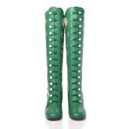 Gucci Calfskin Embroidered Amaya Knee High Boots 39 New Shamarock 2 of 11
