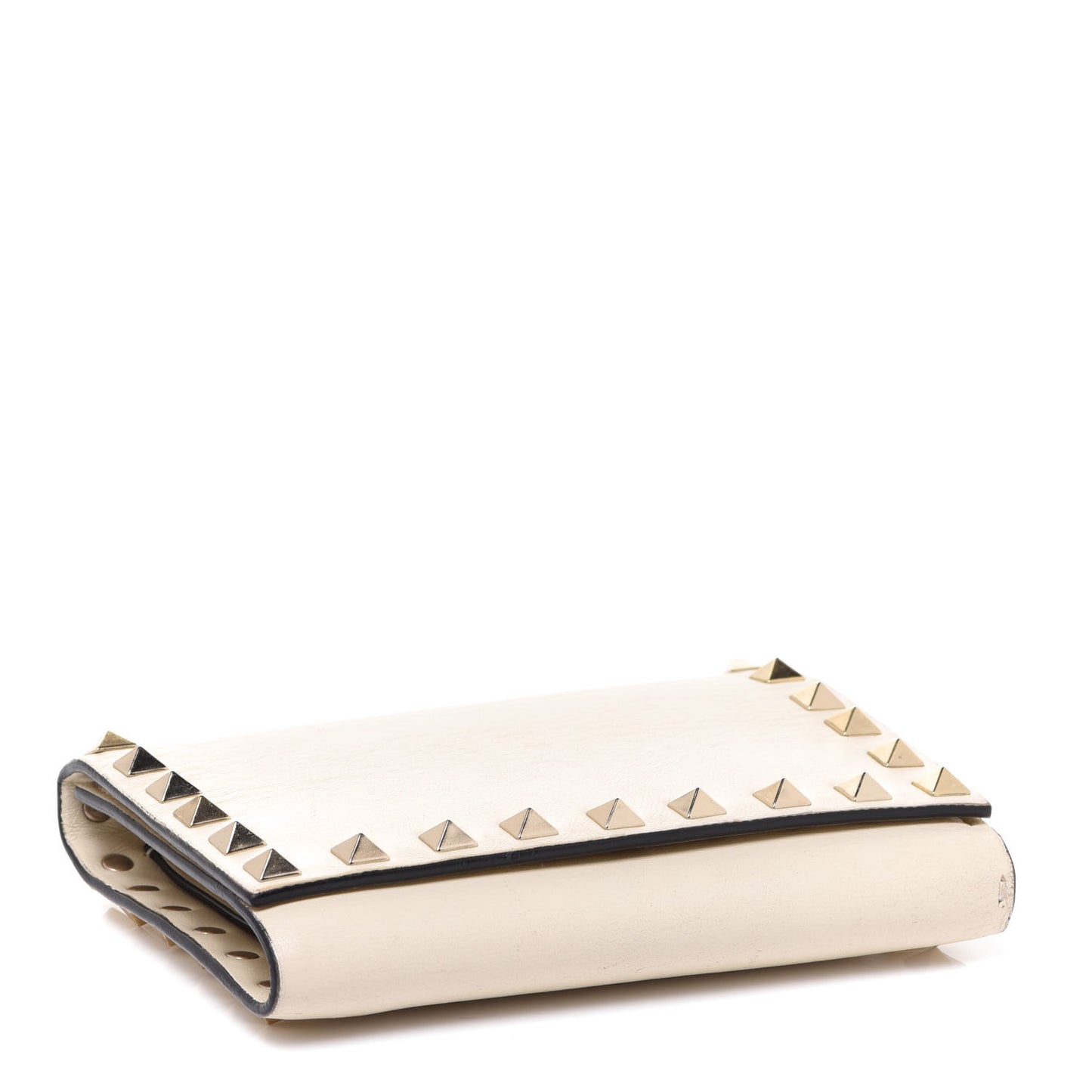 Calfskin Tri-Fold Rockstud Wallet Light Ivory
