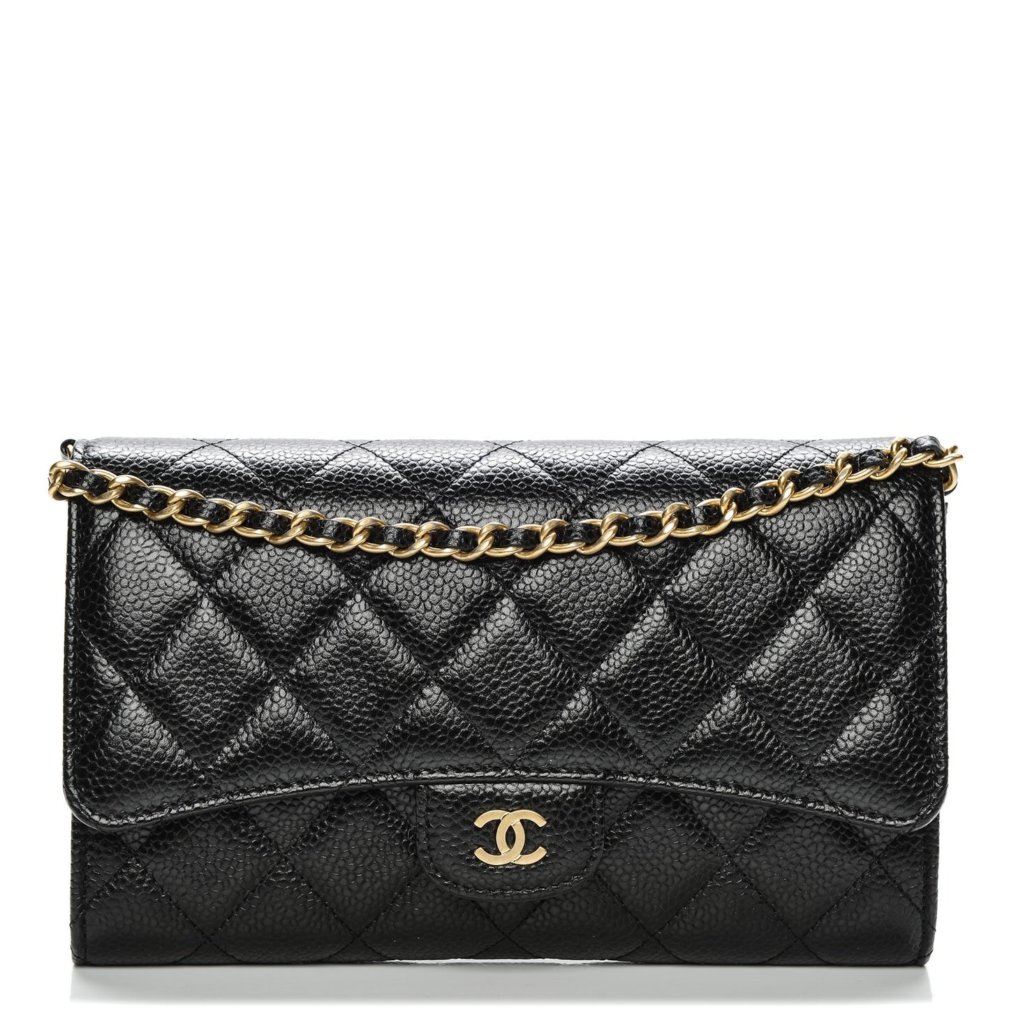 Caviar Quilted Wallet on Removable Chain Black