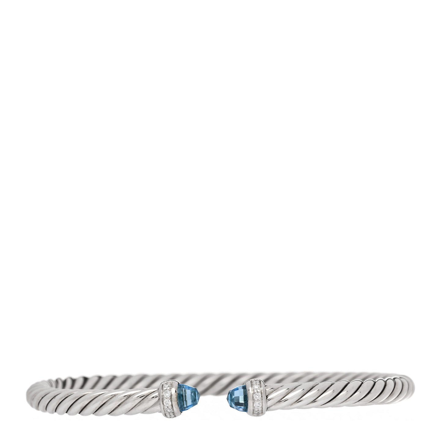 Sterling Silver Diamond Blue Topaz 4mm Cable Flex Bracelet
