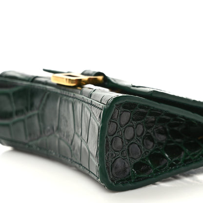 Balenciaga Shiny Calfskin Crocodile Embossed Hourglass Top Handle Bag Mini with Chain Forest Green 8 of 8