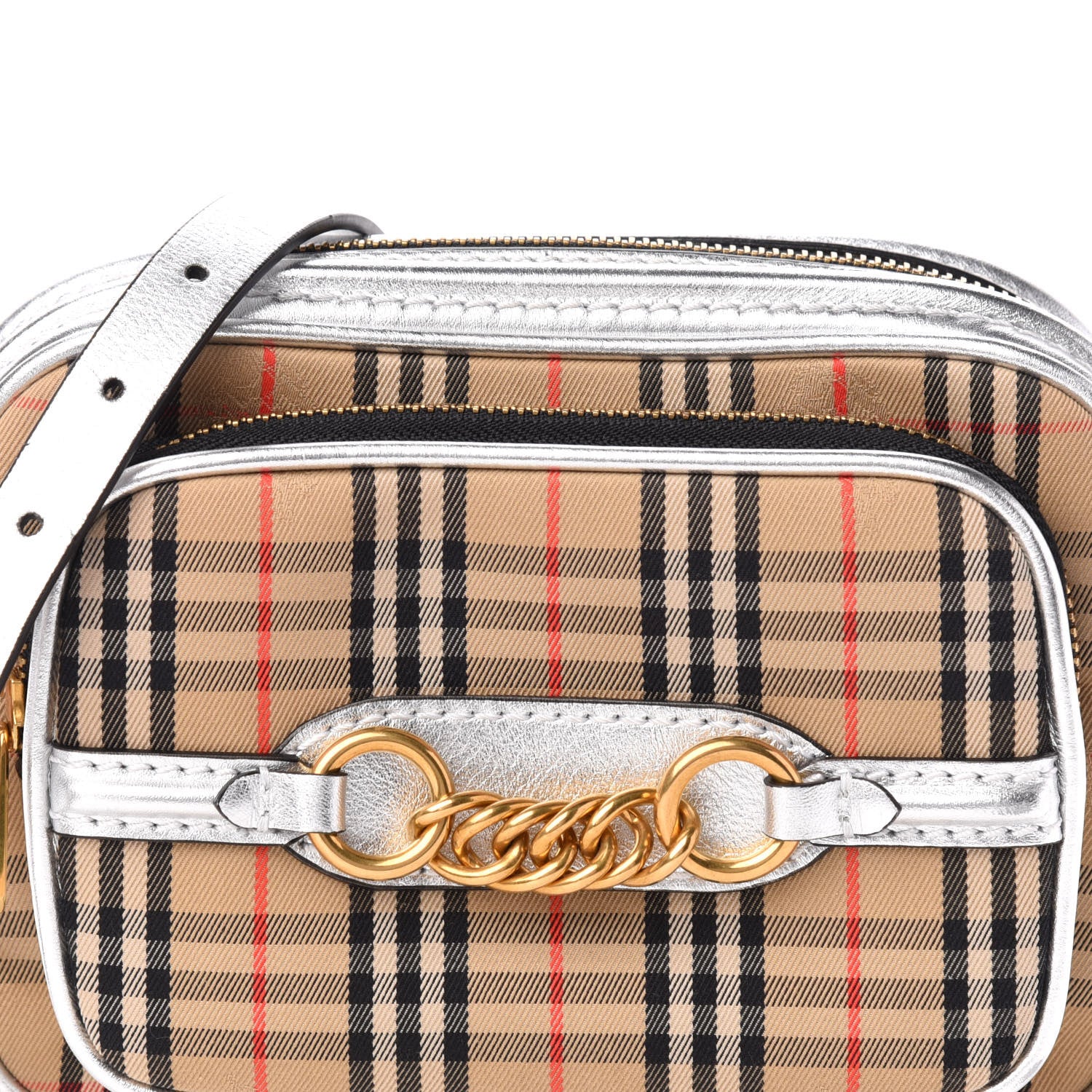 Burberry Smooth Calfskin 1983 Knight Check Link Camera Bag Silver 10 of 10