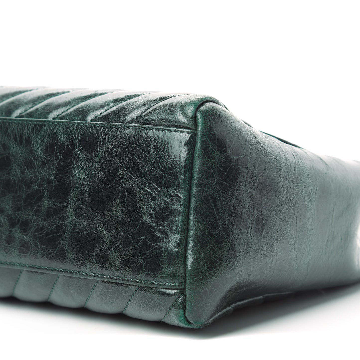 CHANE Glazed Calfskin Chevron Quilted Large Hampton Flap Dark Green