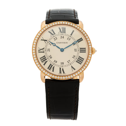 Cartier 18K Pink Gold Alligator Diamond Bezel 36mm Ronde Louis Manual Winding Watch Brown 1 of 5