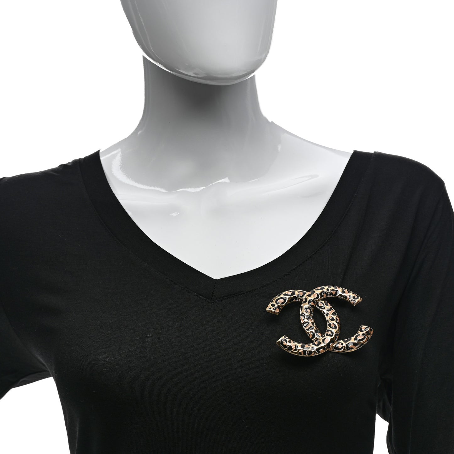 Metal Leopard Print CC Brooch Gold Black Beige