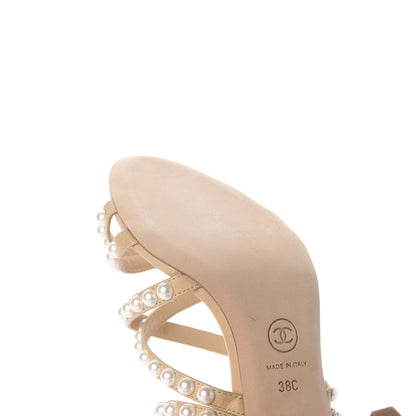 Chanel Goatskin Quilted Pearl Sandals 38 Beige 10 of 11