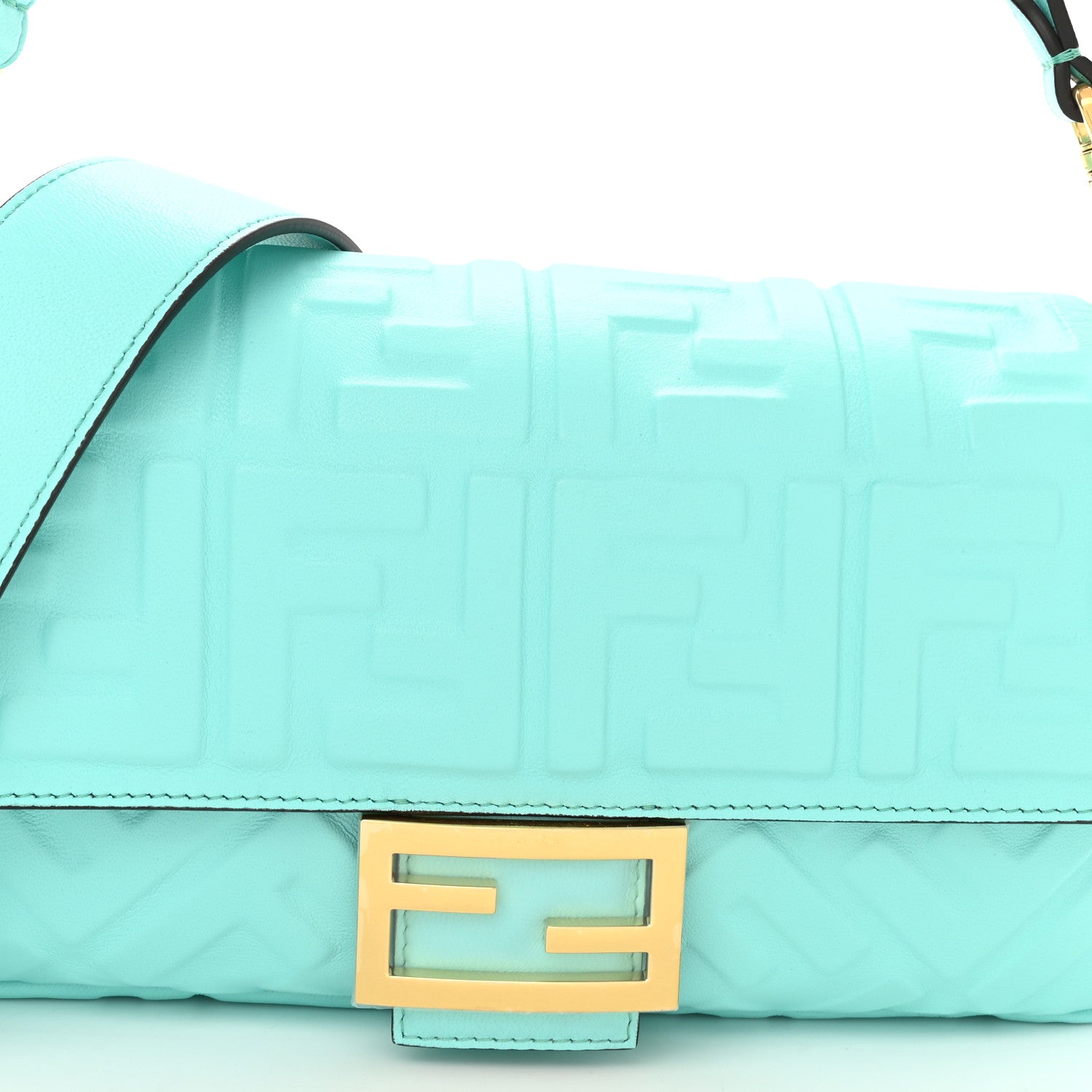 Fendi Nappa FF 1974 Embossed Baguette Spring Turquoise 8 of 10