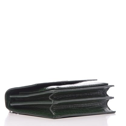 Saint Laurent Calfskin Crocodile Embossed Medium Monogram Sunset Dark Green 4 of 9