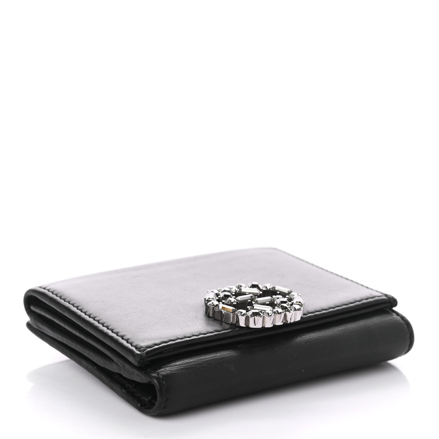 Gucci Calfskin Swarovski Crystal Mini GG Sparkling French Flap Wallet Black 4 of 7