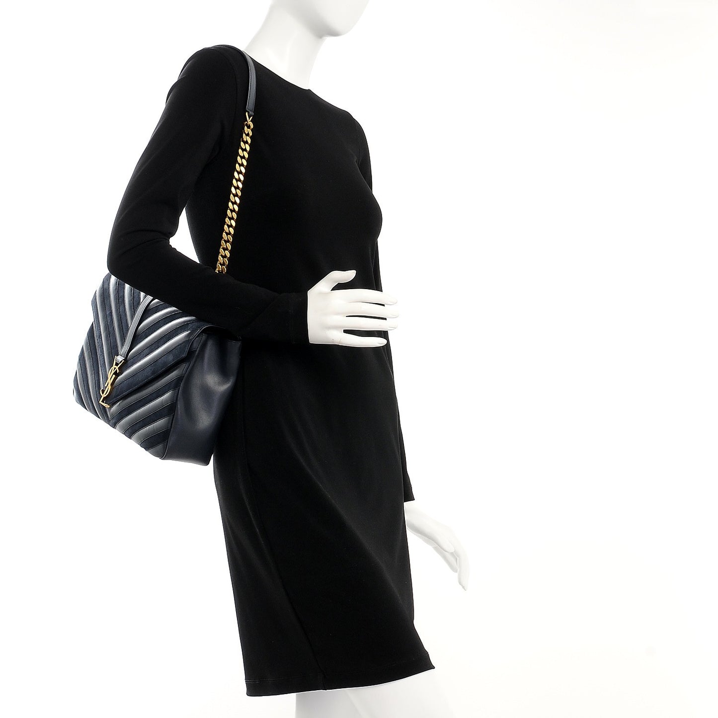 Calfskin Suede Matelasse Chevron Monogram Large College Bag Graphite