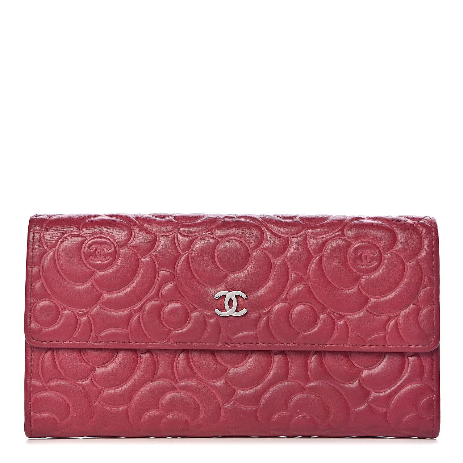 Chanel Lambskin Embossed Camellia Large Gusset Flap Wallet Pink 1 of 17