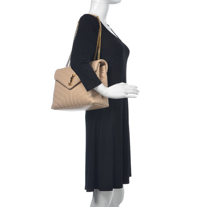 Saint Laurent Calfskin Y Quilted Monogram Medium Loulou Chain Satchel Nude Powder 2 of 12