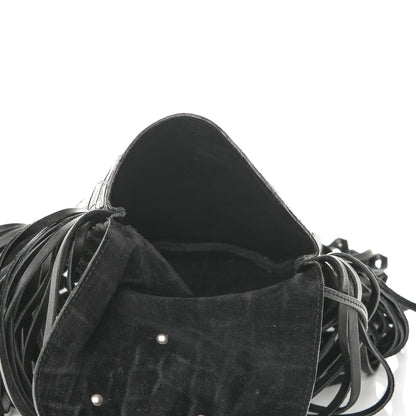 Saint Laurent Calfskin Crocodile Embossed Anita Tassed Crossbody Bag Black 5 of 6