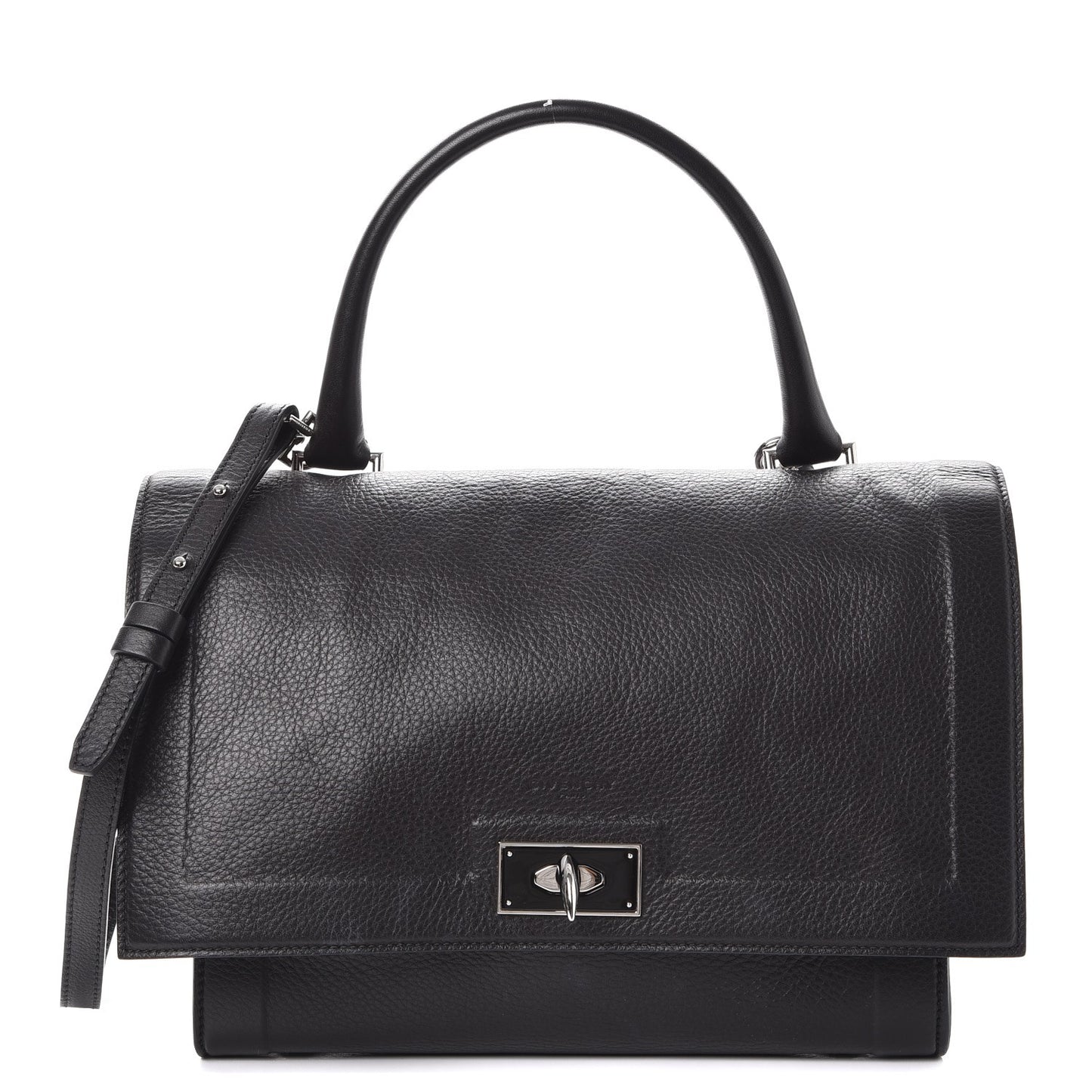 Grained Calfskin Small Shark Lock Satchel Black