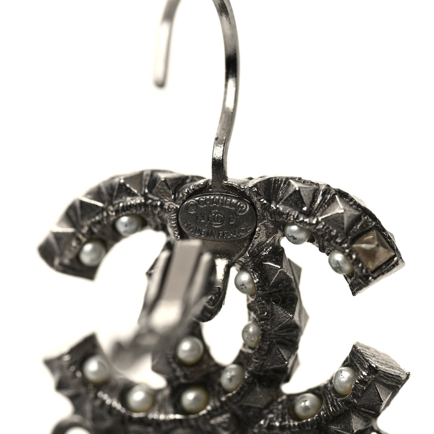 Chanel Ruthenium Spike Beaded CC Drop Earrings Black 3 of 3