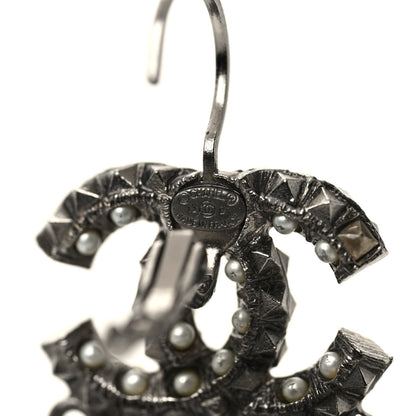 Chanel Ruthenium Spike Beaded CC Drop Earrings Black 3 of 3