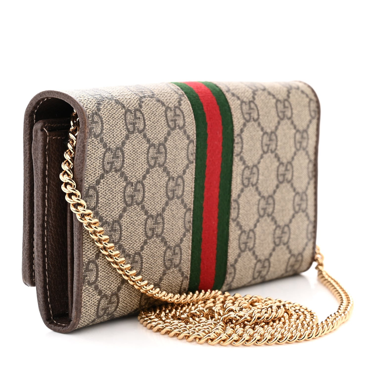 Gucci GG Supreme Monogram Web Ophidia Wallet On Chain Brown 3 of 12