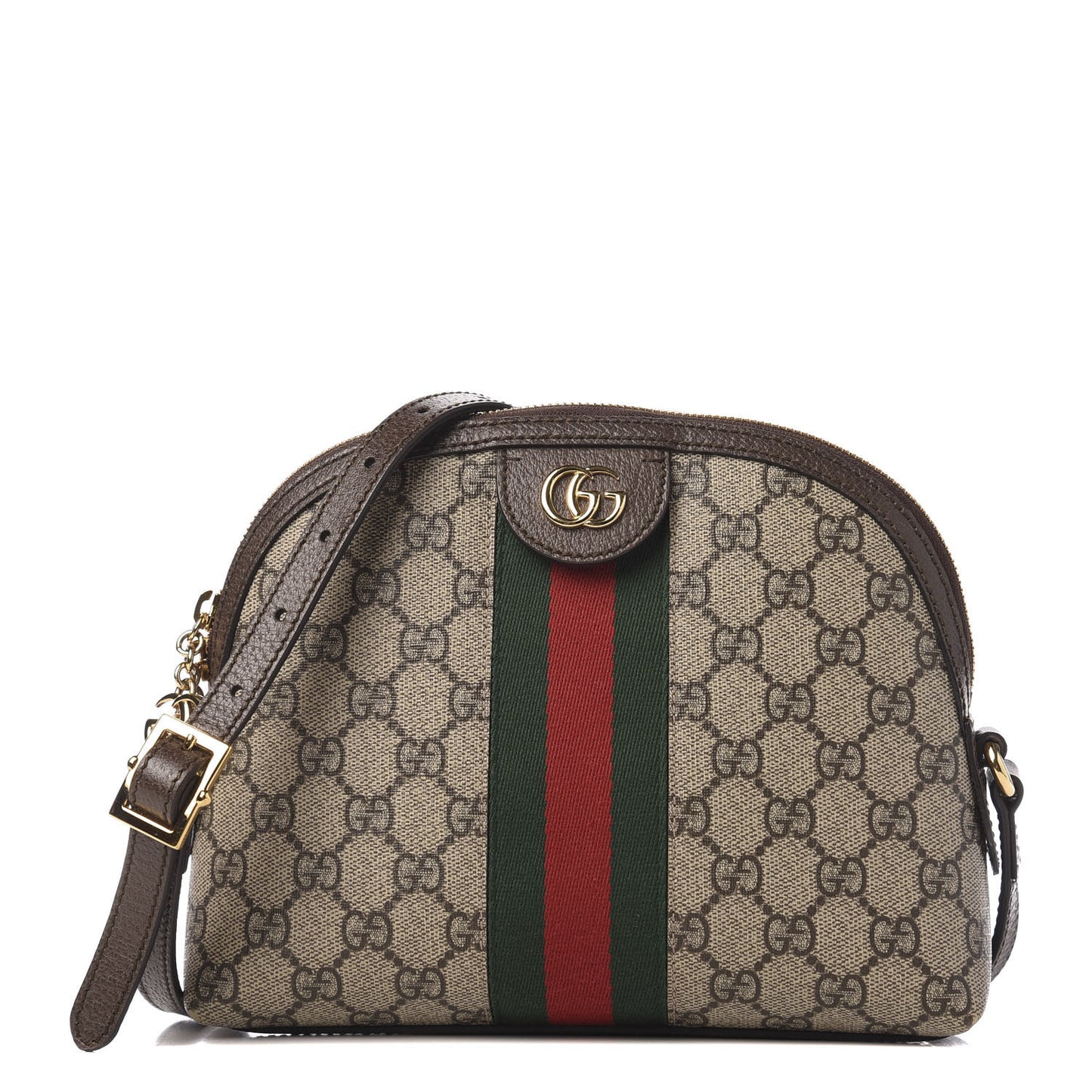 GG Supreme Monogram Textured Dollar Calfskin Web Small Ophidia Dome Shoulder Bag Beige Ebony New Acero