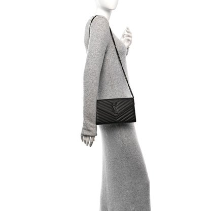 Saint Laurent Grain De Poudre Matelasse Chevron Monogram Monochrome Chain Wallet Black 2 of 10