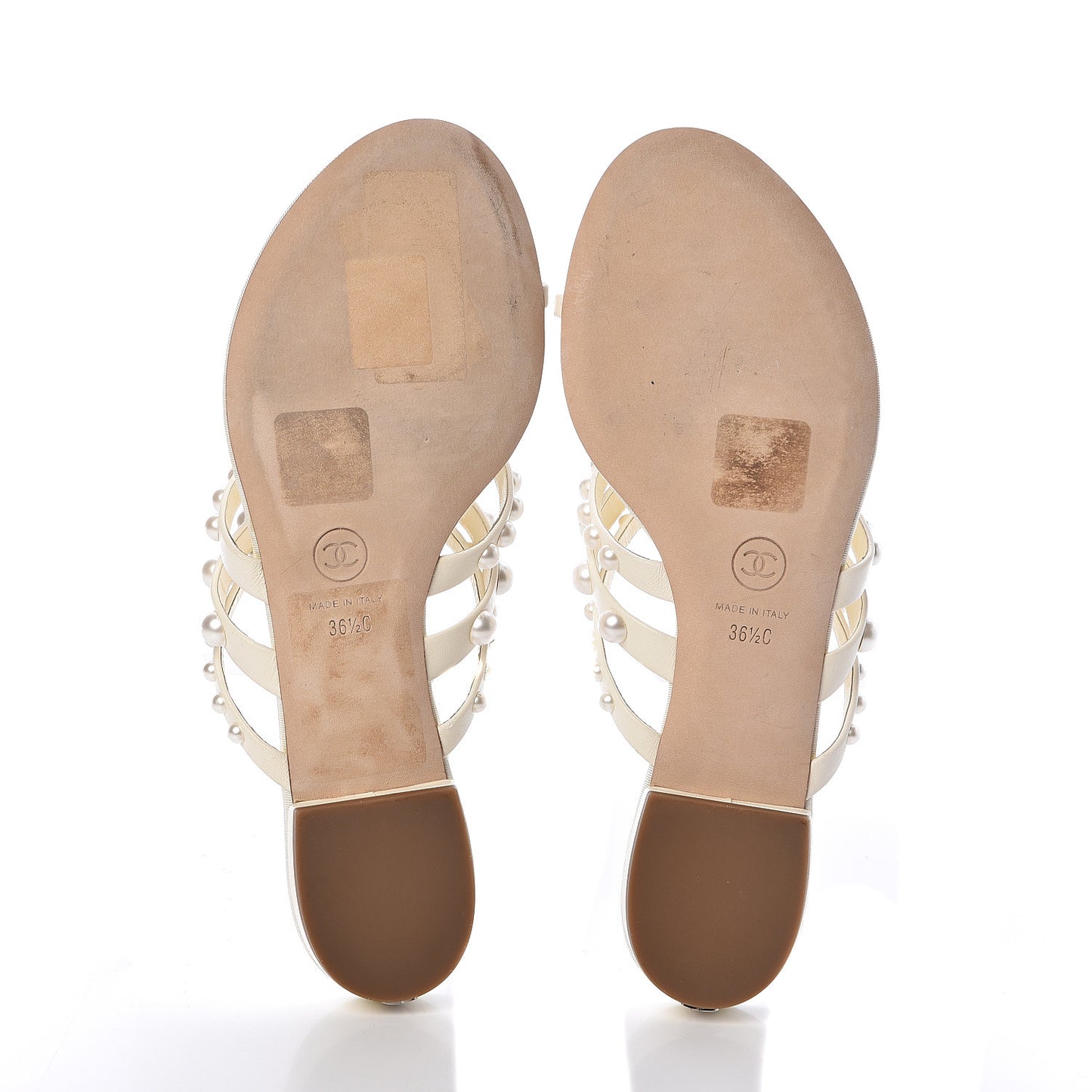 Lambskin Grosgrain Pearl Sandals 36.5 Ivory