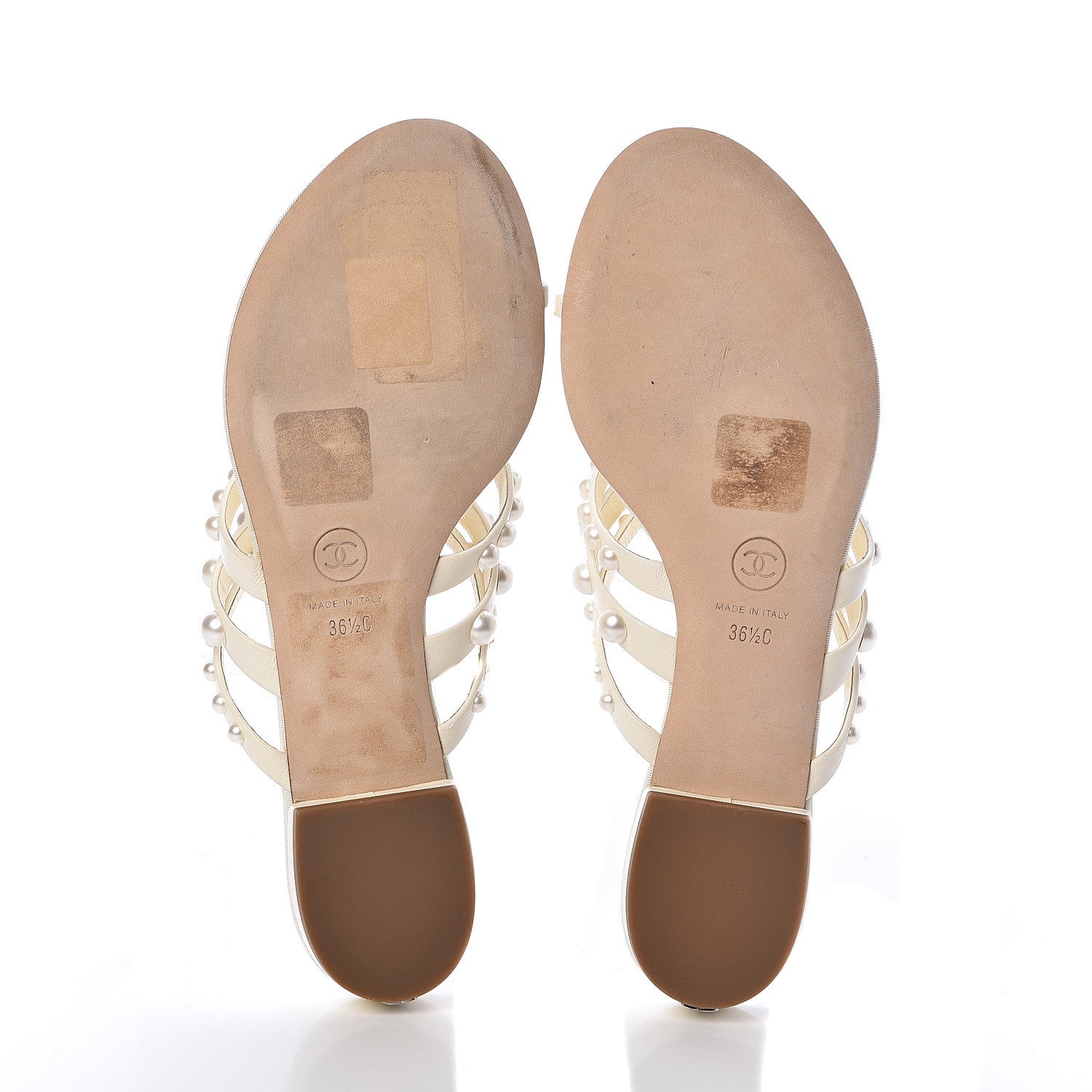 Chanel Lambskin Grosgrain Pearl Sandals 36.5 Ivory 5 of 7