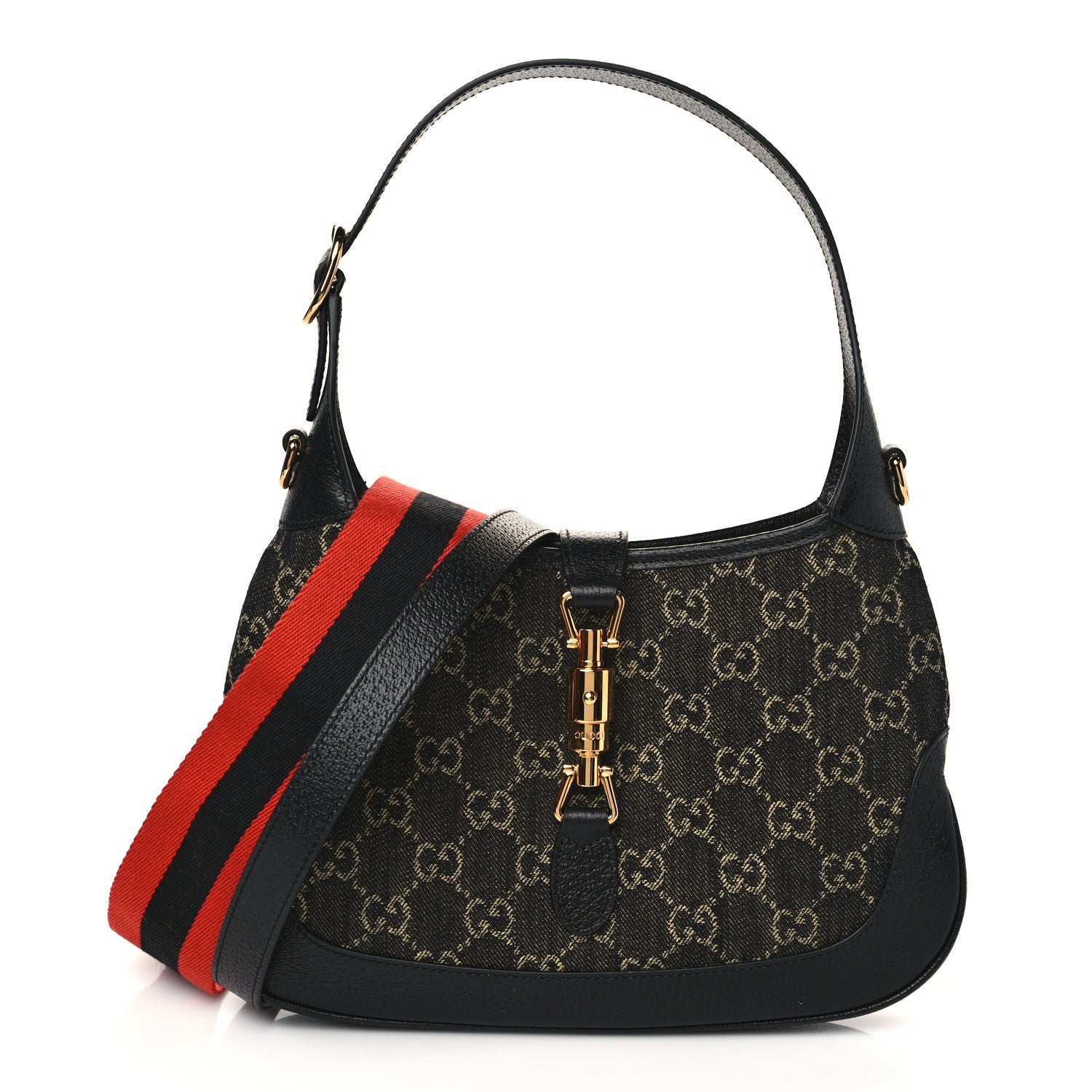 Gucci Jacquard Denim GG Monogram Small Jackie 1961 Hobo Black Ivory 1 of 5