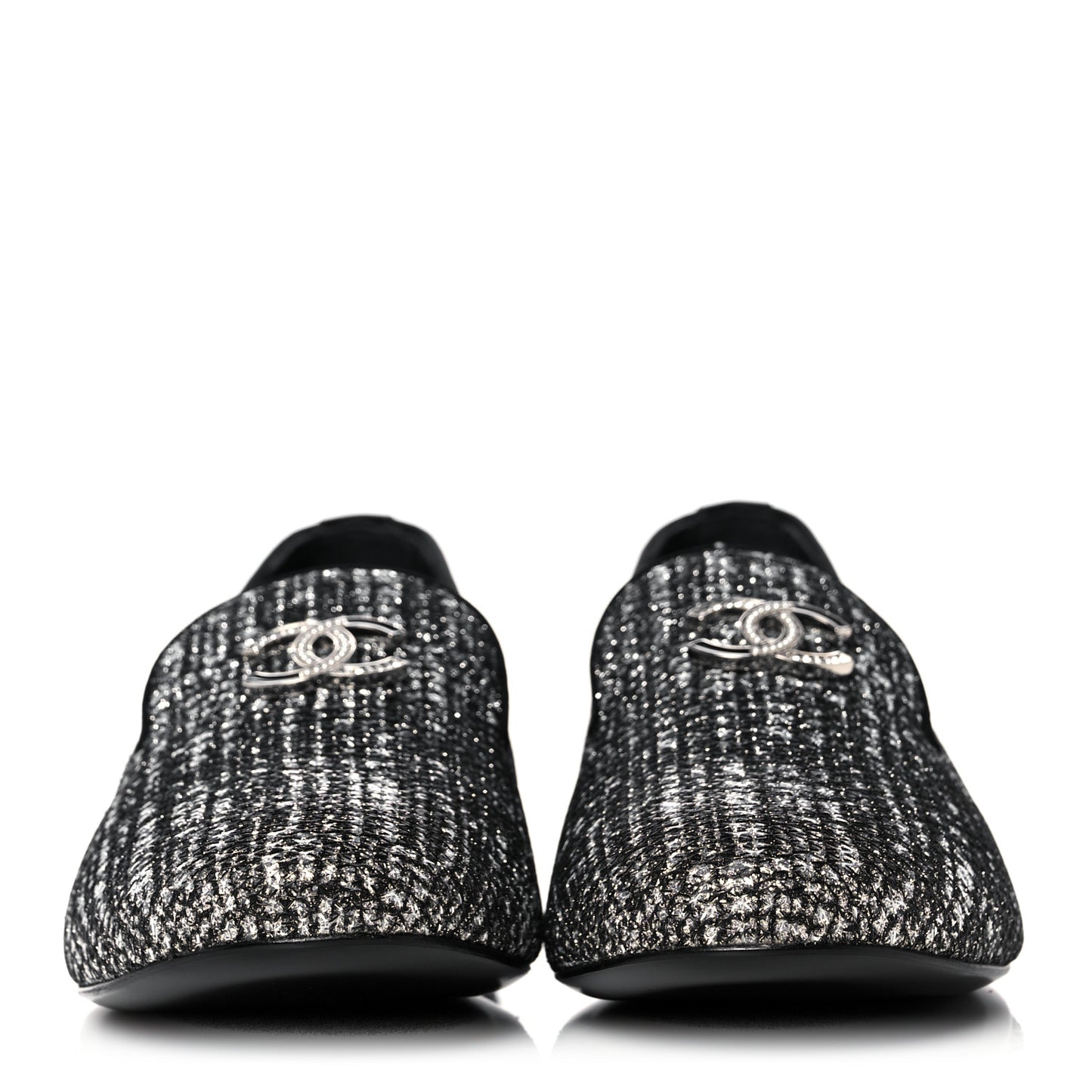 Fantasy Tweed CC Mocassin Loafers 38 Silver Black