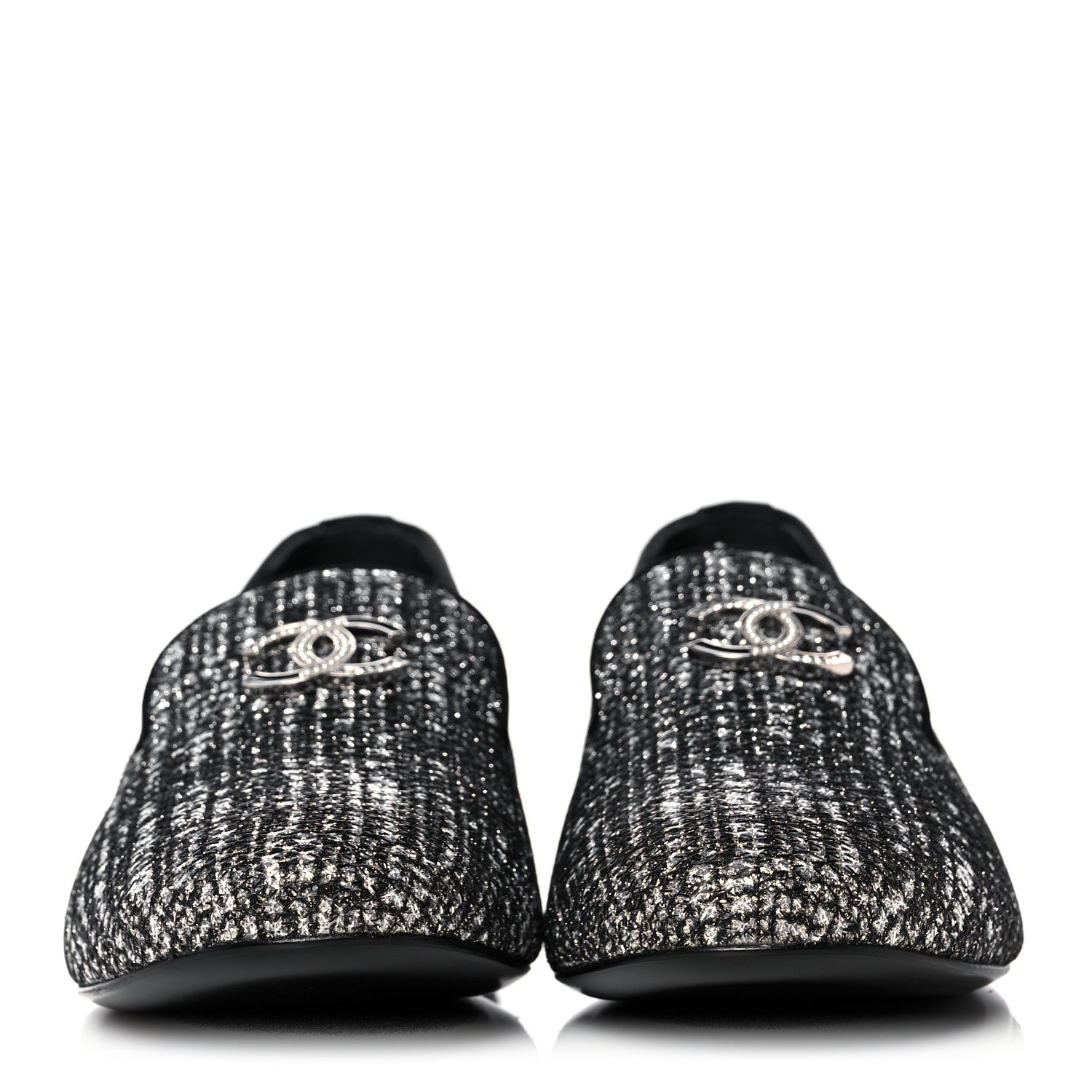 Chanel Fantasy Tweed CC Mocassin Loafers 38 Silver Black 2 of 10