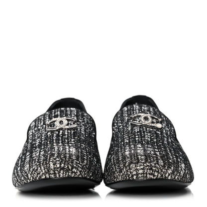 Chanel Fantasy Tweed CC Mocassin Loafers 38 Silver Black 2 of 10
