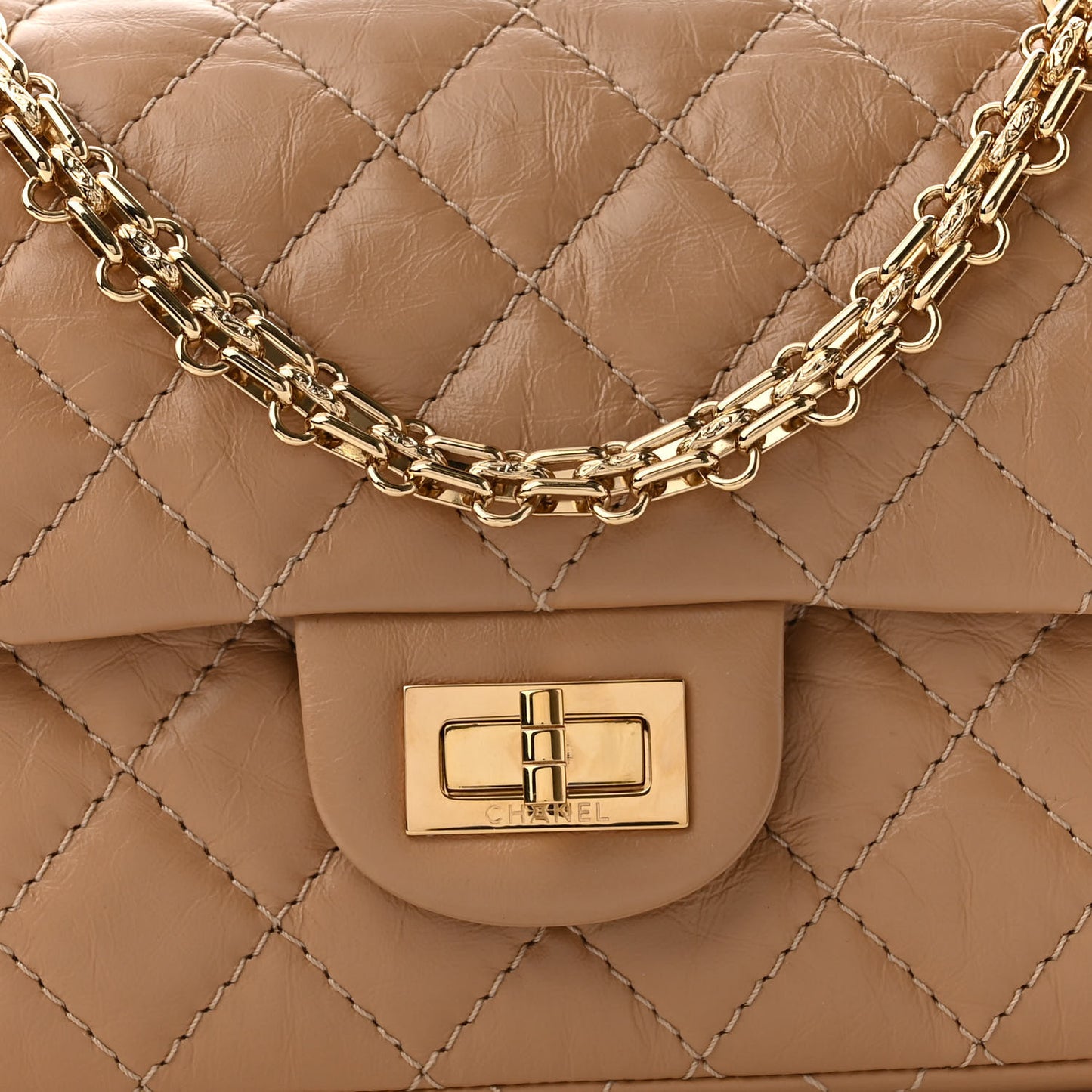 Aged Calfskin Quilted 2.55 Reissue Mini Flap Beige