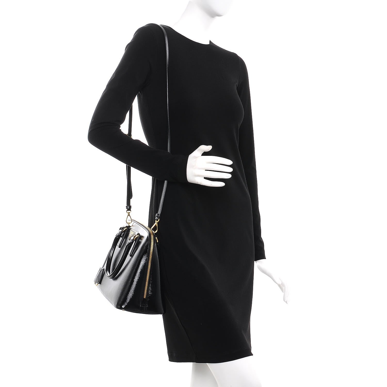 Prada Saffiano Vernice Medium Promenade Tote Black 2 of 8