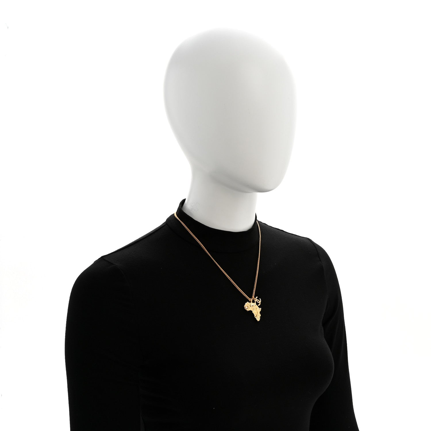 Chanel Crystal Pearl CC Africa Pendant Necklace Gold White 2 of 6