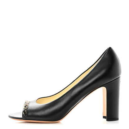 Chanel Lambskin Peep Toe CC Pumps 42 Black 1 of 8