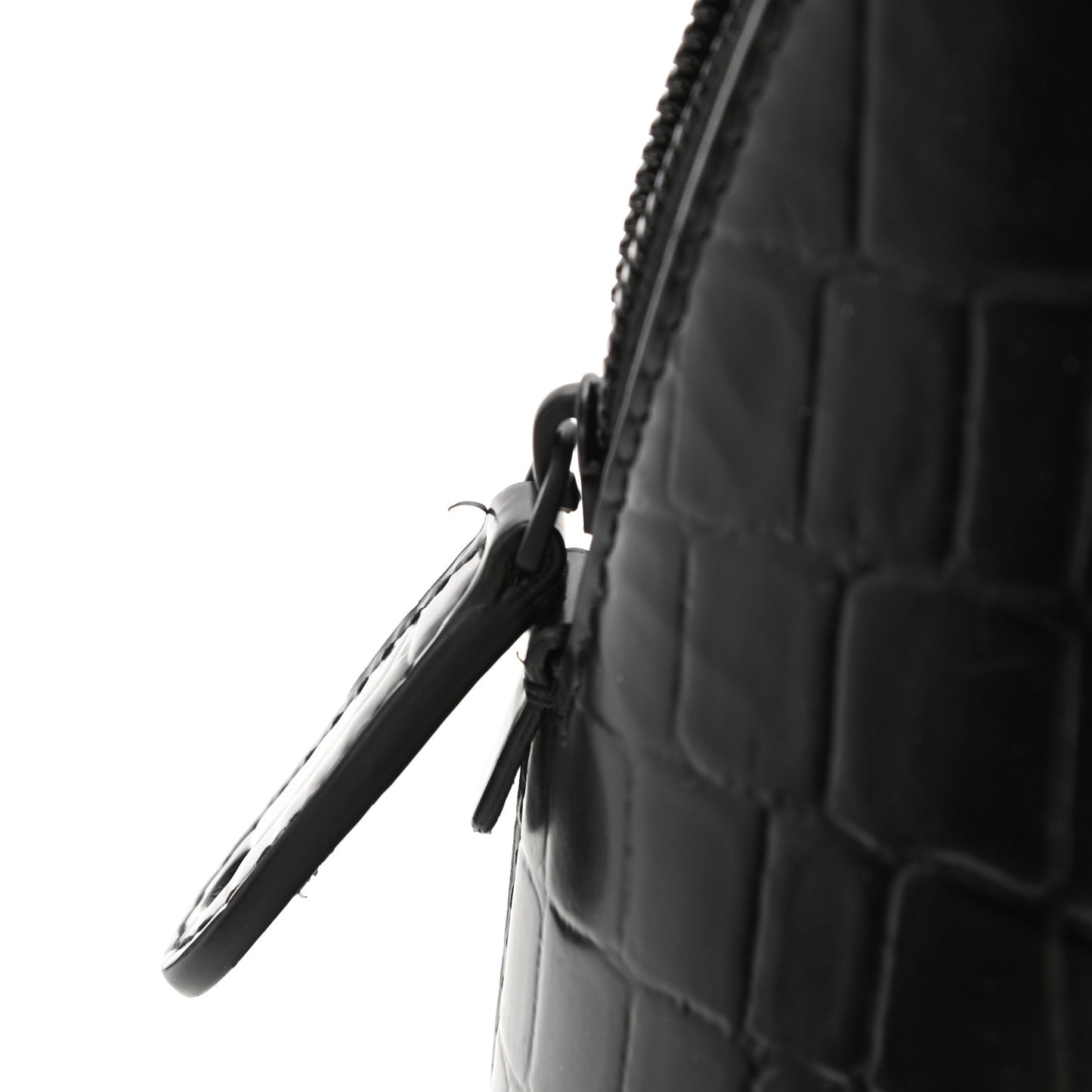 Calfskin Crocodile Embossed S Rivet Ville Top Handle Bag Black