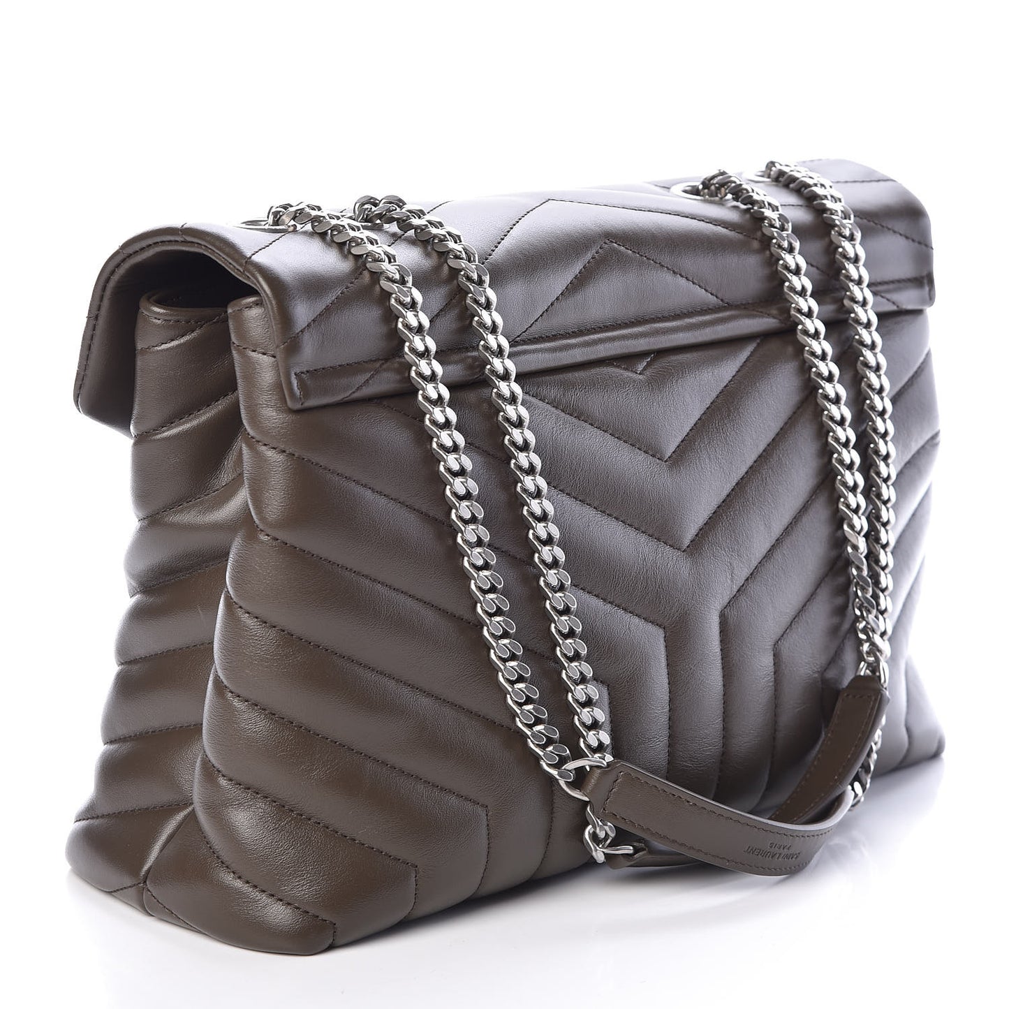 Calfskin Y Quilted Monogram Medium Loulou Chain Satchel Kaki Fonce