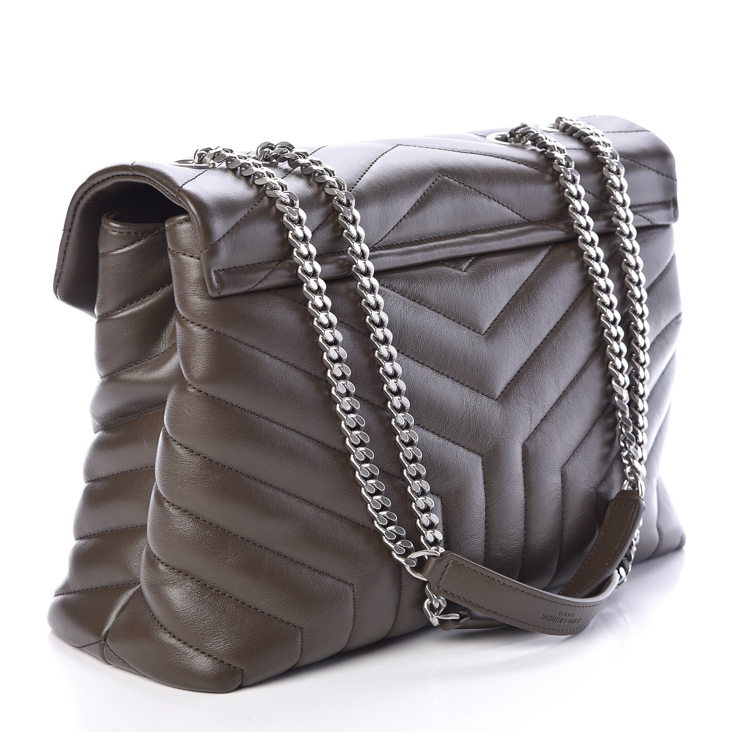 Saint Laurent Calfskin Y Quilted Monogram Medium Loulou Chain Satchel Kaki Fonce 3 of 8
