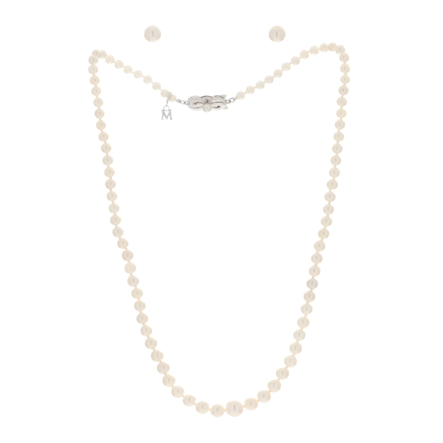 18K White Gold Akoya Pearl Graduated Strand Necklace and Earring Set