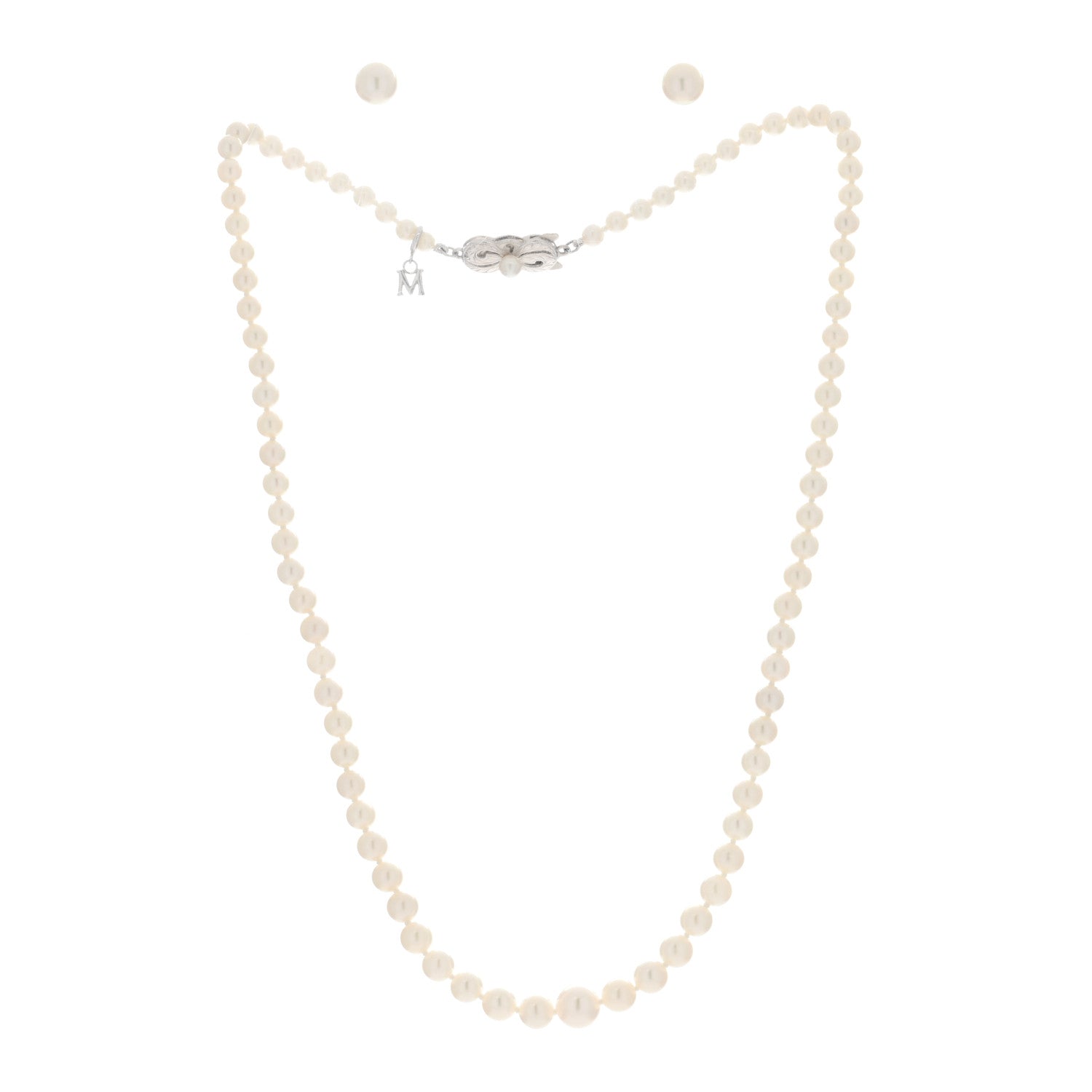 Mikimoto 18K White Gold Akoya Pearl Graduated Strand Necklace and Earring Set 1 of 10