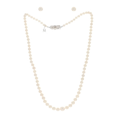 Mikimoto 18K White Gold Akoya Pearl Graduated Strand Necklace and Earring Set 1 of 10