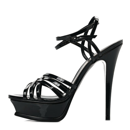 Saint Laurent Patent Platform Criss Cross Sandals 37.5 Black 1 of 7