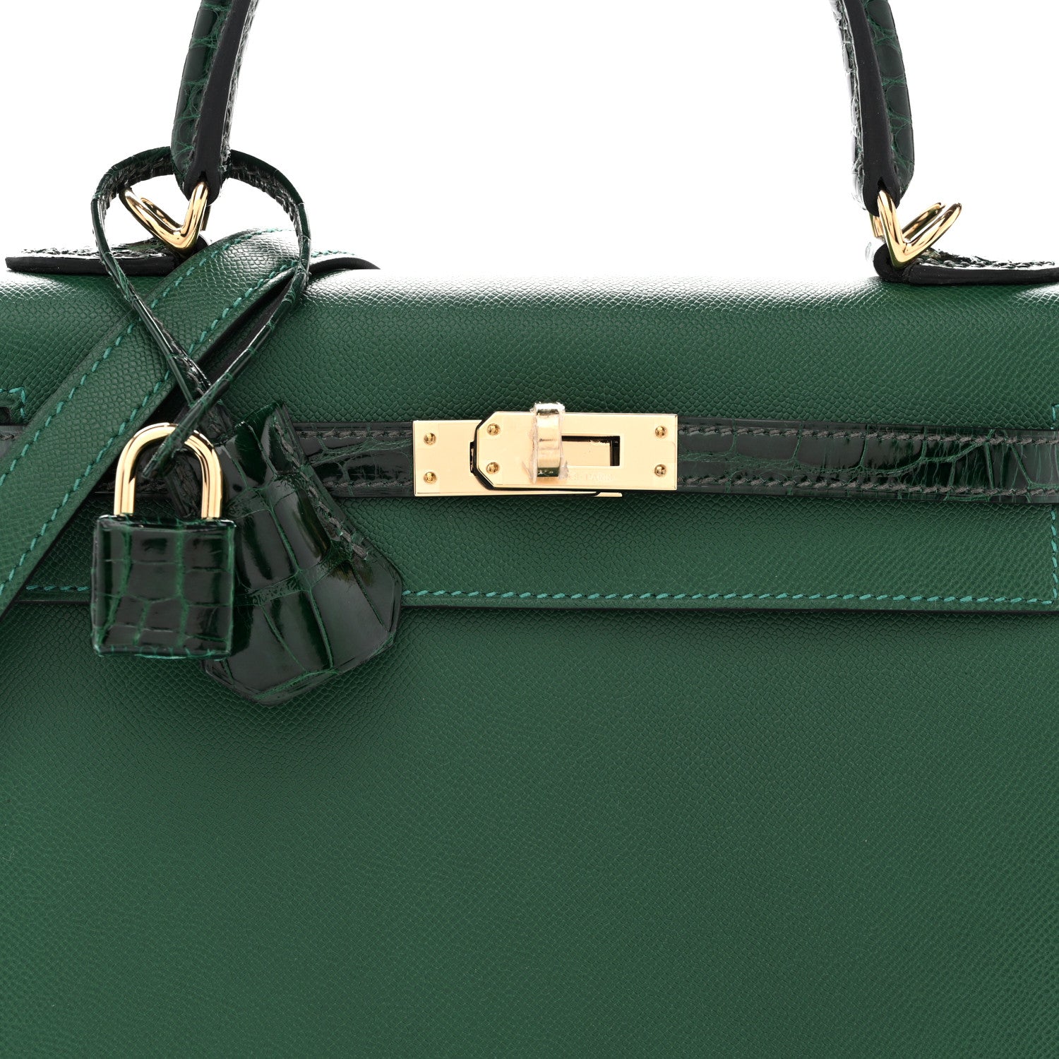 Hermes Madame Calfskin Shiny Alligator Kelly Sellier Touch 25 Vert