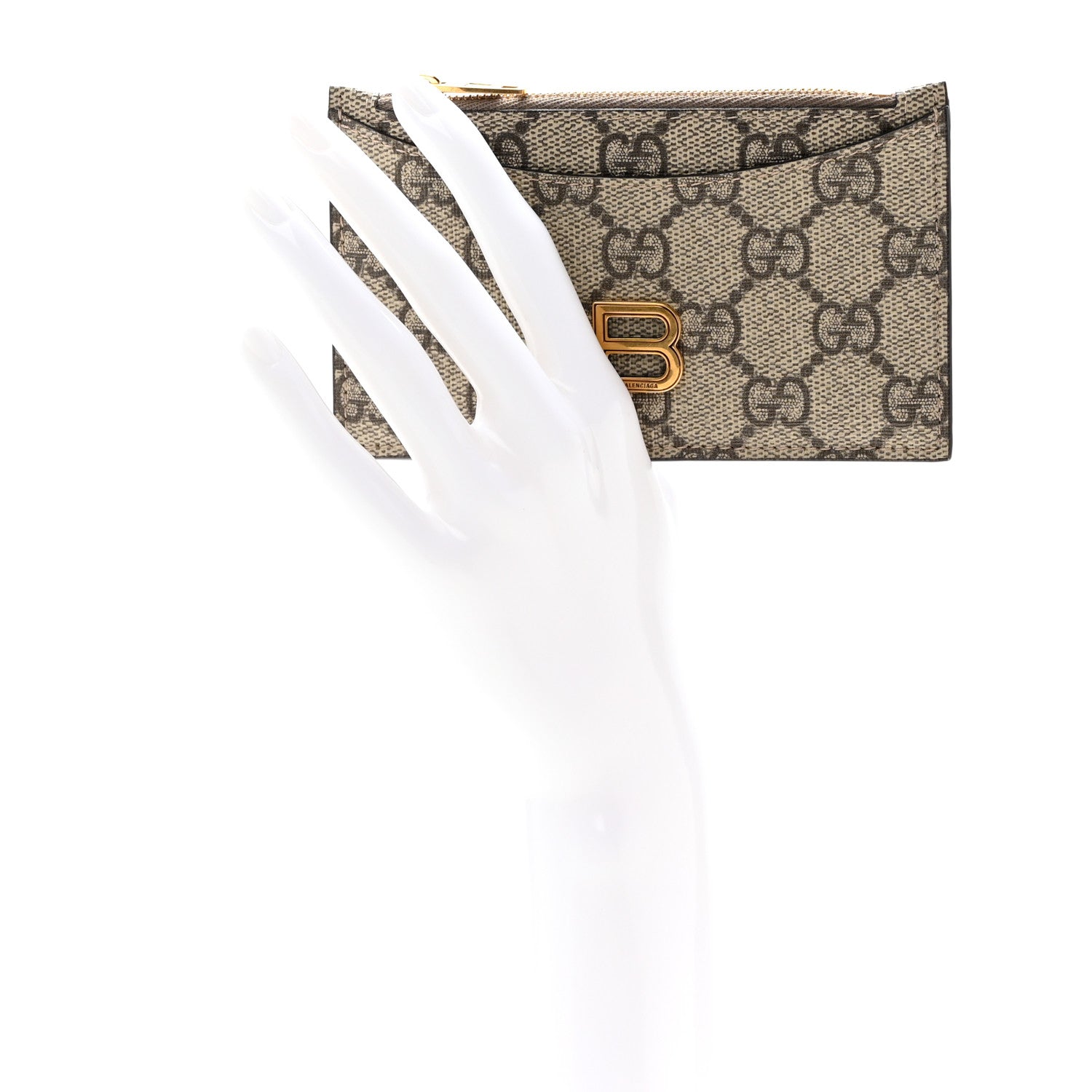 Gucci X BALENCIAGA GG Supreme Monogram Zip Card Case Beige Ebony 2 of 6