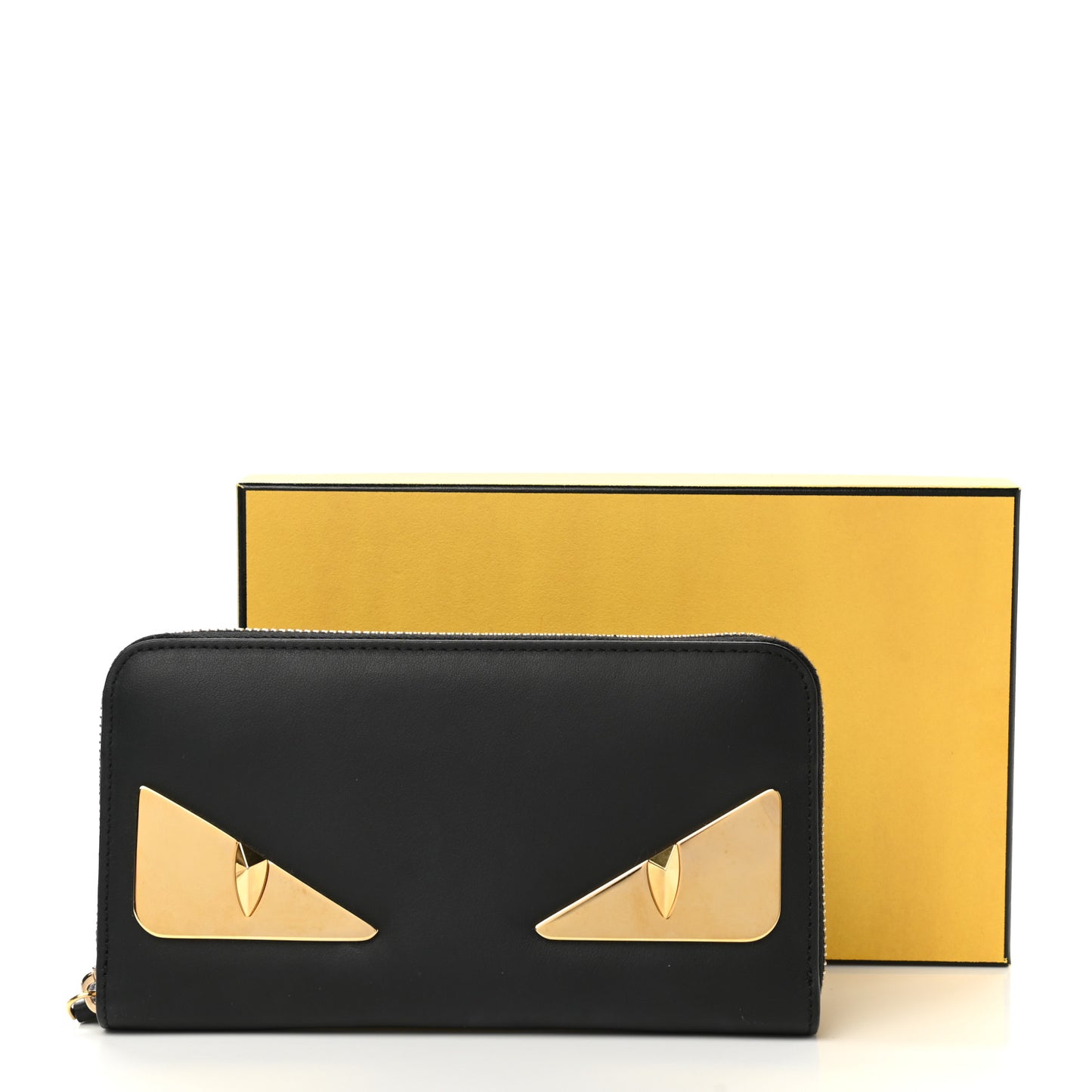 Vitello Century Metal Monster Eyes Zip Around Wallet Black
