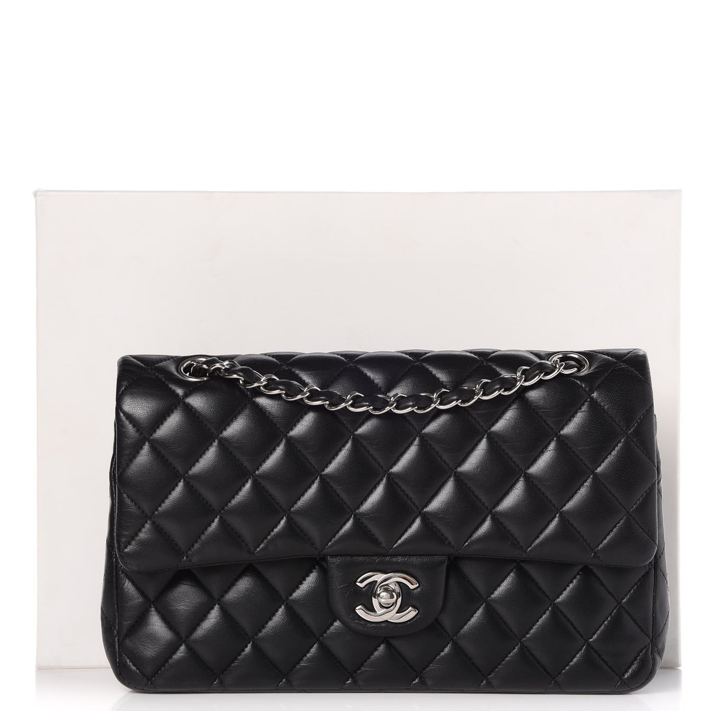 Lambskin Quilted Medium Double Flap Black